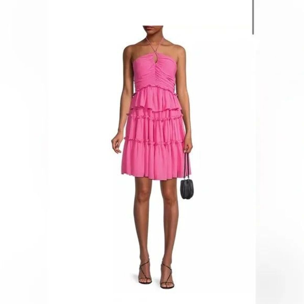 One 33 Social women Fuchsia Pink Tier Ruffle Halter Short Mini Dress size 2 $375 - Picture 1 of 13